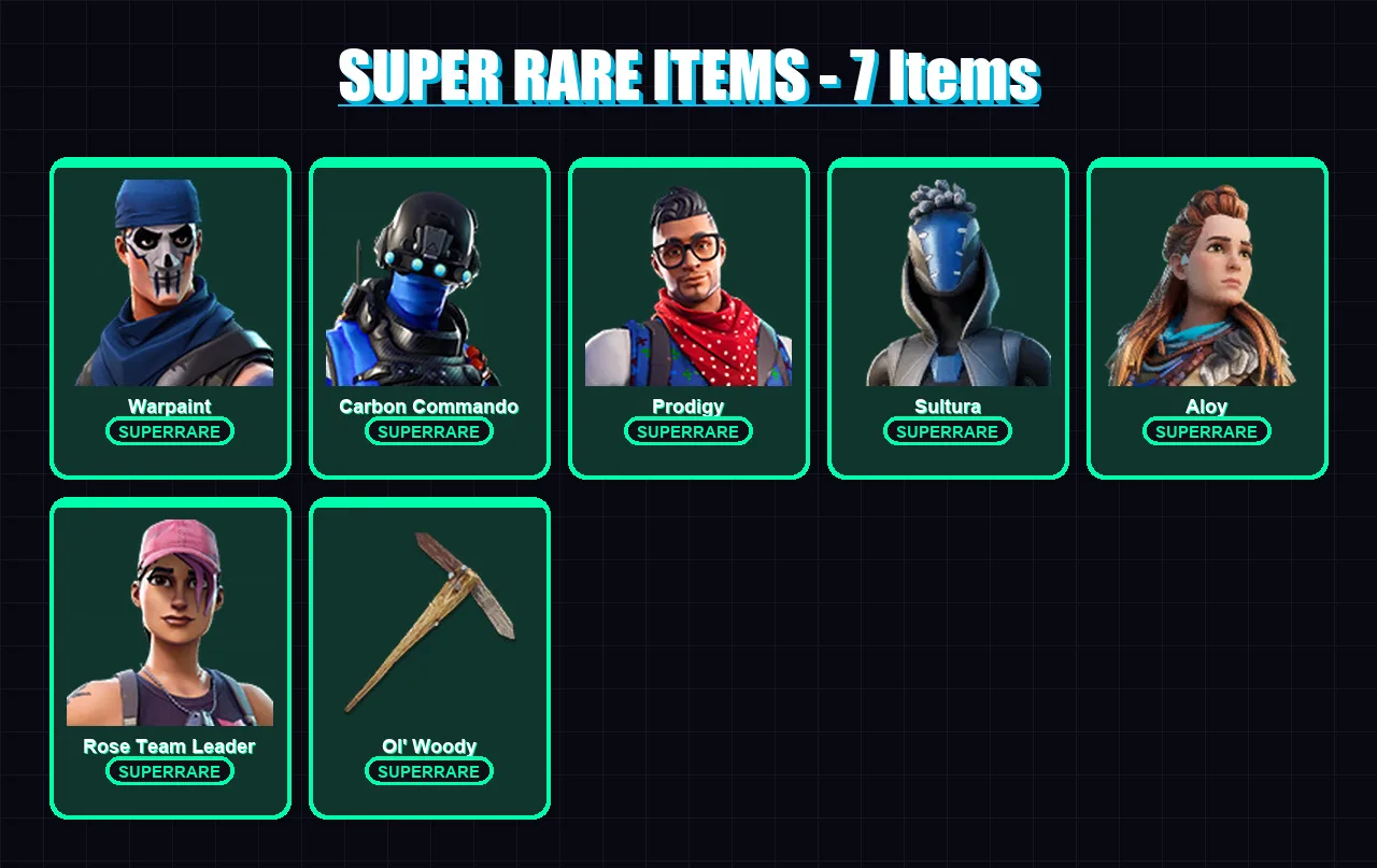 [PS4/PS5/XBOX/PC] | Warpaint | Carbon Commando | Prodigy | Sultura | Aloy | 45 skin | 56 pickaxe | 71 emote | 39 glider | Lv553