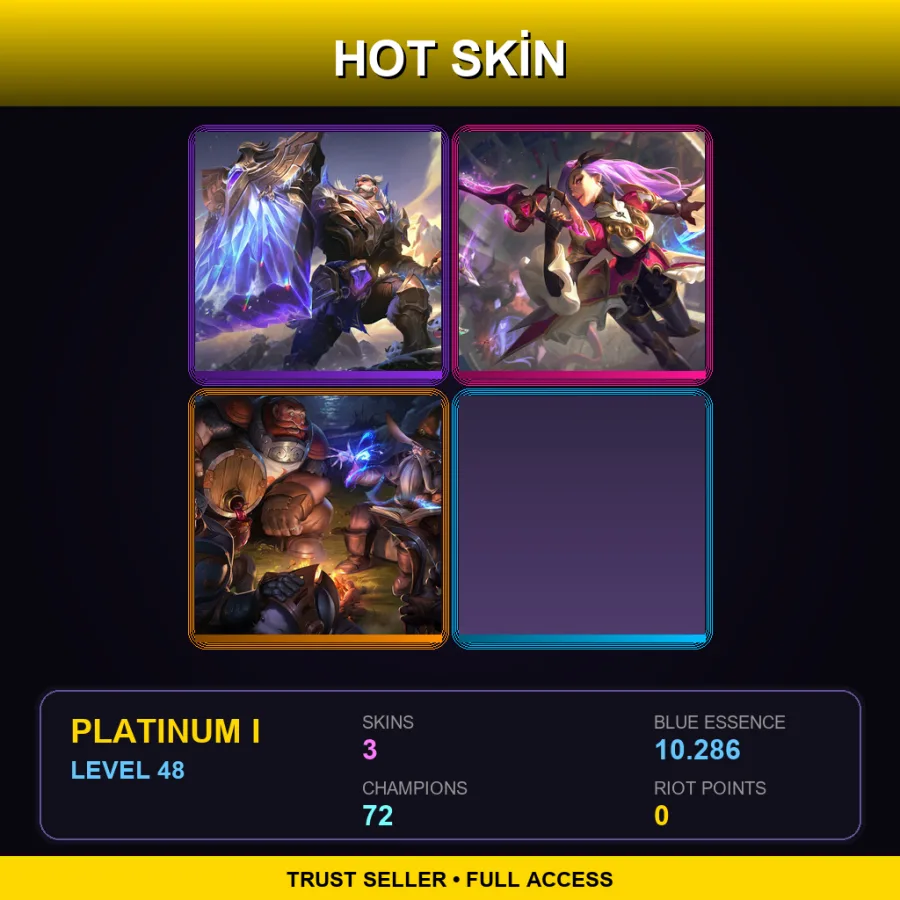 EUW | Lv48 | Platinum I | 3 Skin | 72 Champ