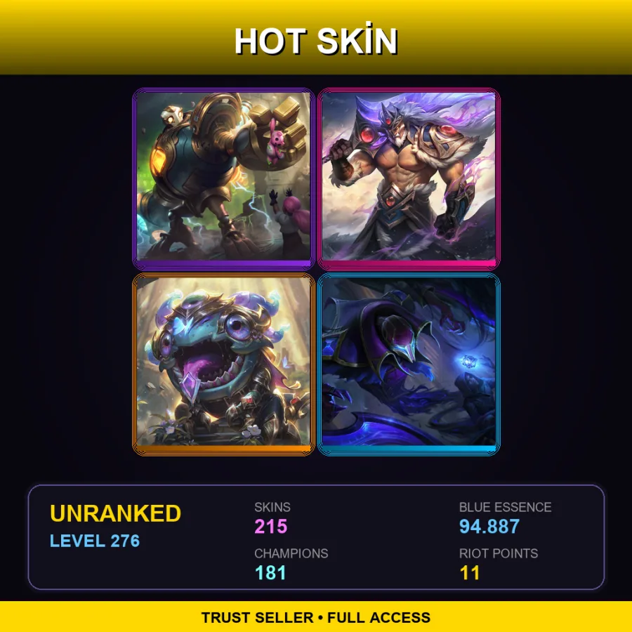 EUW | Lv276 | Unranked | 215 Skin | 181 Champ