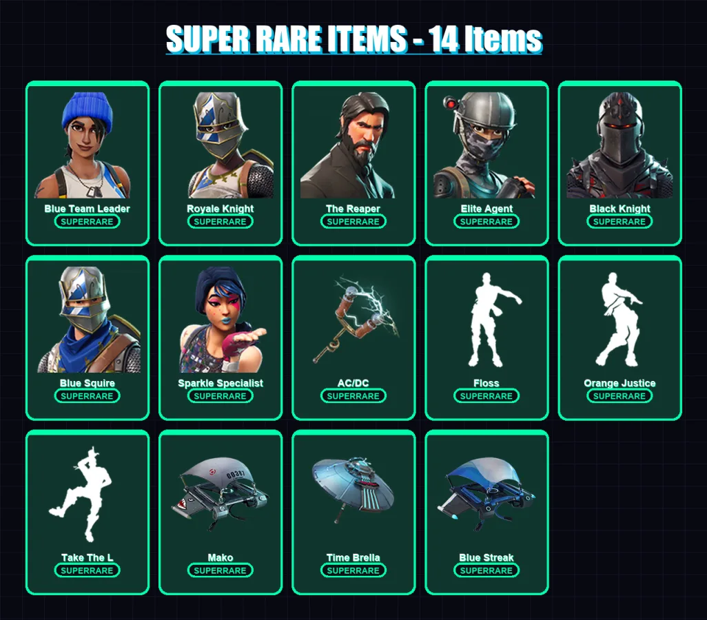 [PC/XBOX] | Blue Team Leader | Royale Knight | The Reaper | Elite Agent | Black Knight | 34 skin | 44 pickaxe | 51 emote | 47 glider | Lv720
