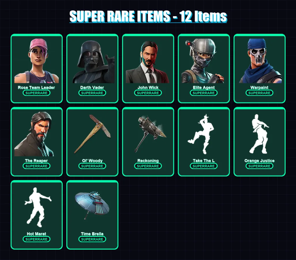 [PC] | Rose Team Leader | Darth Vader | John Wick | Elite Agent | Warpaint | 278 skin | 295 pickaxe | 224 emote | 228 glider | Lv2839