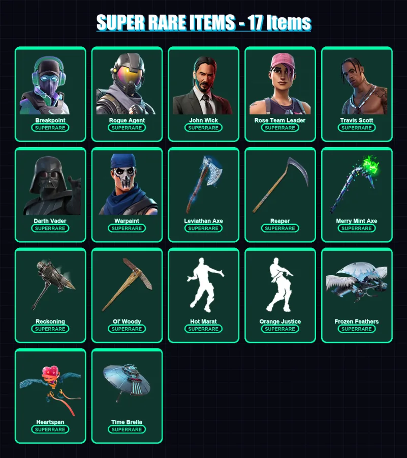 [PC/XBOX/PSN] | Breakpoint | Rogue Agent | John Wick | Rose Team Leader | Travis Scott | 361 skin | 324 pickaxe | 198 emote | 202 glider | Lv2686