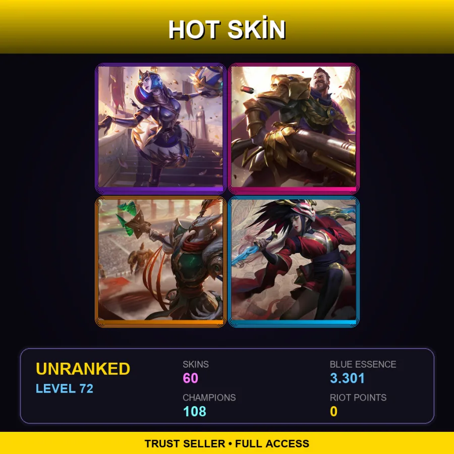 SG | Lv72 | Unranked | 60 Skin | 108 Champ — Chrome Rammus