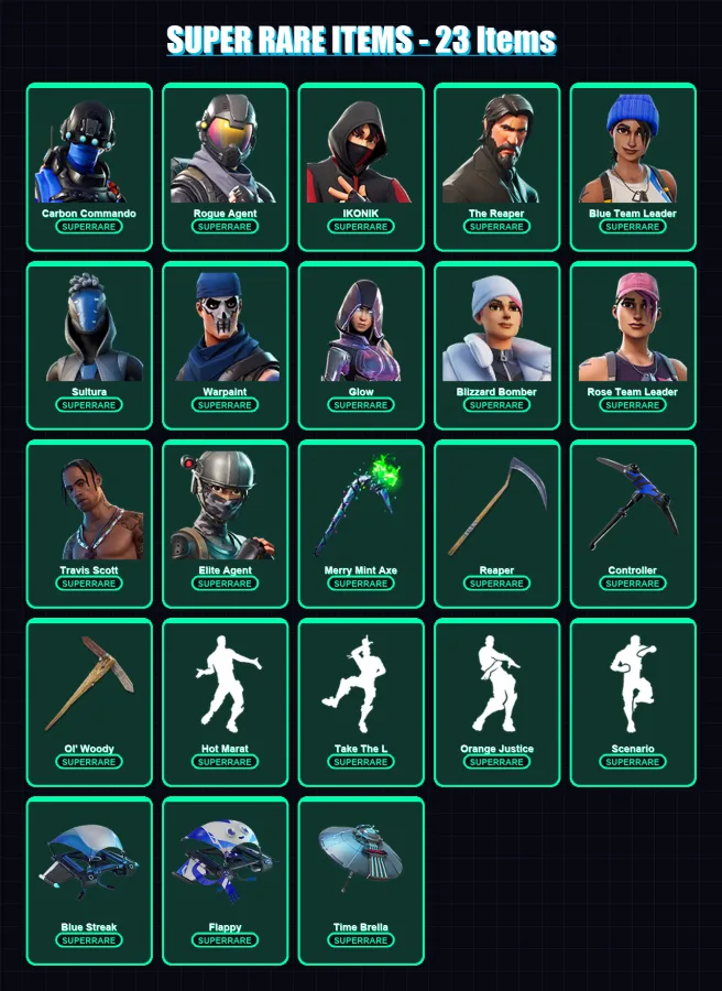 [PC/XBOX/PSN] | Carbon Commando | Rogue Agent | IKONIK | The Reaper | Blue Team Leader | 170 skin | 181 pickaxe | 170 emote | 173 glider | Lv3175