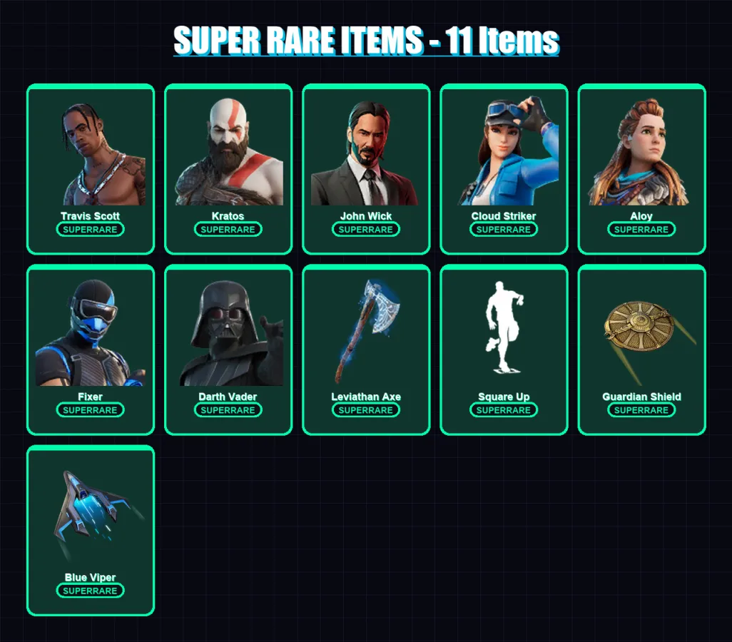 [SWITCH/XBOX/PC] | Travis Scott | Kratos | John Wick | Cloud Striker | Aloy | 301 skin | 227 pickaxe | 118 emote | 143 glider | Lv2436
