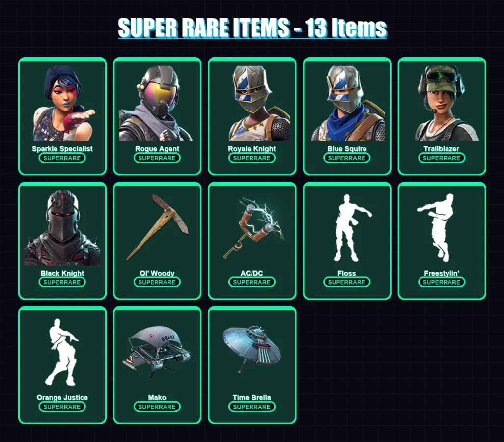 [PC/PSN] | Sparkle Specialist | Rogue Agent | Royale Knight | Blue Squire | Trailblazer | 84 skin | 72 pickaxe | 62 emote | 52 glider | Lv593