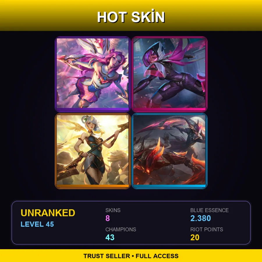 EUW | Lv45 | Unranked | 8 Skin | 43 Champ — LoL account