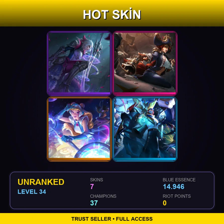 EUW | Lv34 | Unranked | 7 Skin | 37 Champ — LoL account