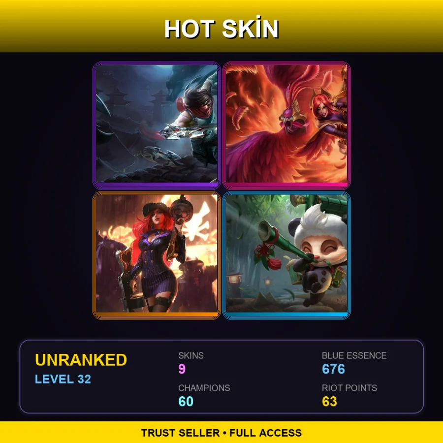 EUW | Lv32 | Unranked | 9 Skin | 60 Champ