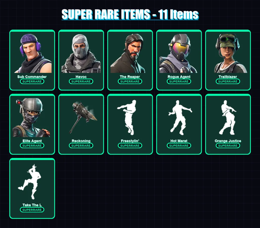 [PC/XBOX/PSN] | Sub Commander | Havoc | The Reaper | Rogue Agent | Trailblazer | 141 skin | 145 pickaxe | 127 emote | 112 glider | Lv1573