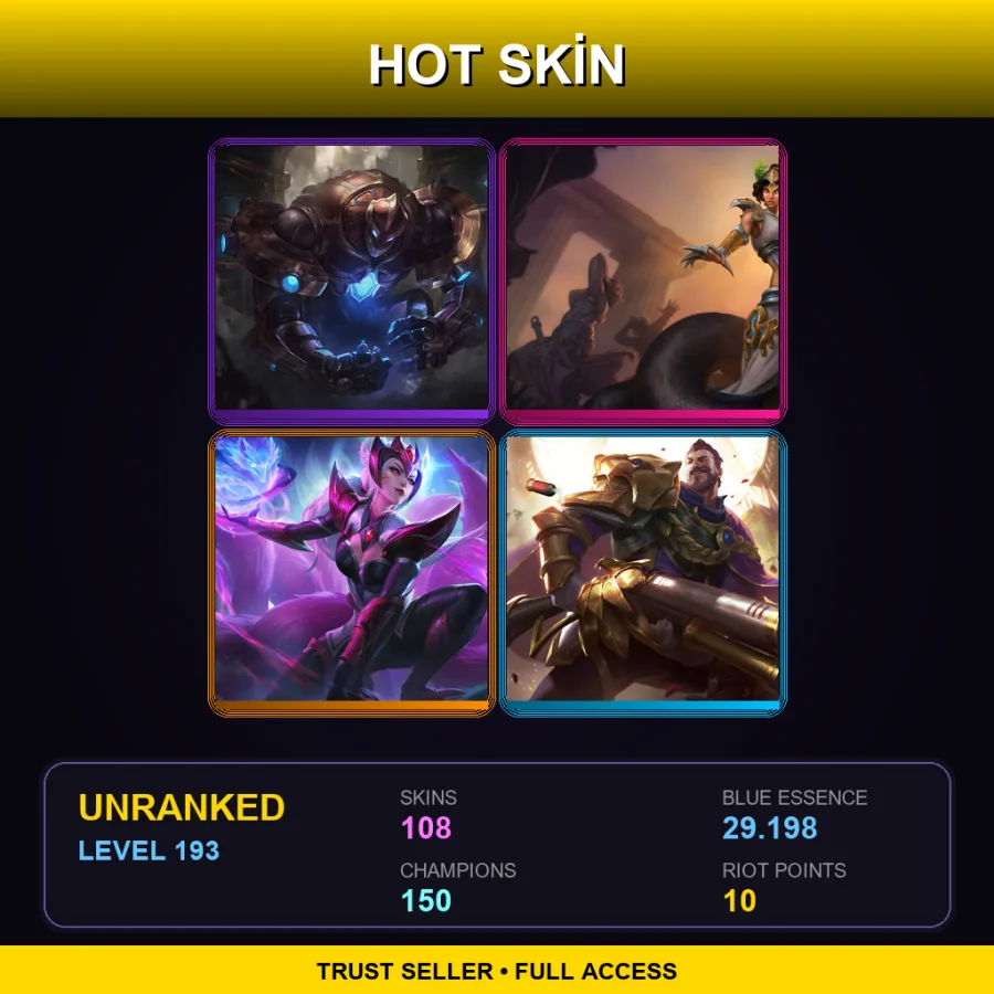 SG | Lv193 | Unranked | 108 Skin | 150 Champ — Bladecraft Orianna