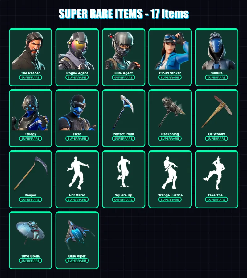 [PS4/PS5/XBOX/PC] | The Reaper | Omega | Rogue Agent | Elite Agent | Cloud Striker | 211 skin | 215 pickaxe | 189 emote | 184 glider | Lv2999