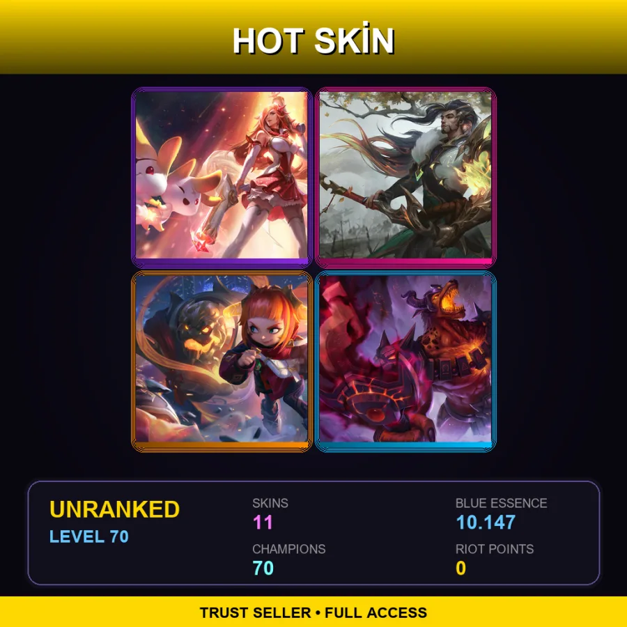 LAS | Lv70 | Unranked | 11 Skin | 70 Champ — LoL account