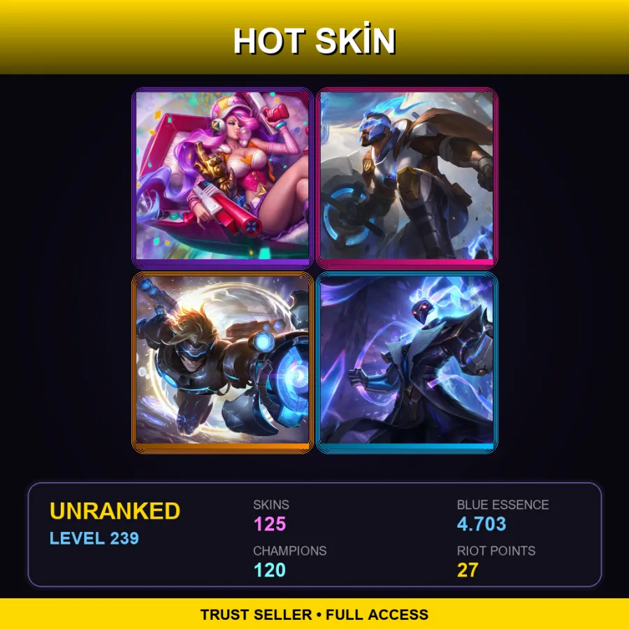 TR | Arcade Miss Fortune | Pulsefire Pantheon | Pulsefire Ezreal | Pulsefire Thresh | 125 Skin | 120 Champ | Lv239