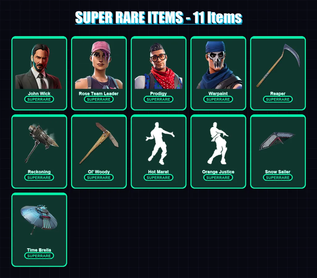 [PS4/PS5/XBOX/PC] | John Wick | Rose Team Leader | Prodigy | Warpaint | Era | 92 skin | 112 pickaxe | 102 emote | 120 glider | Lv1536