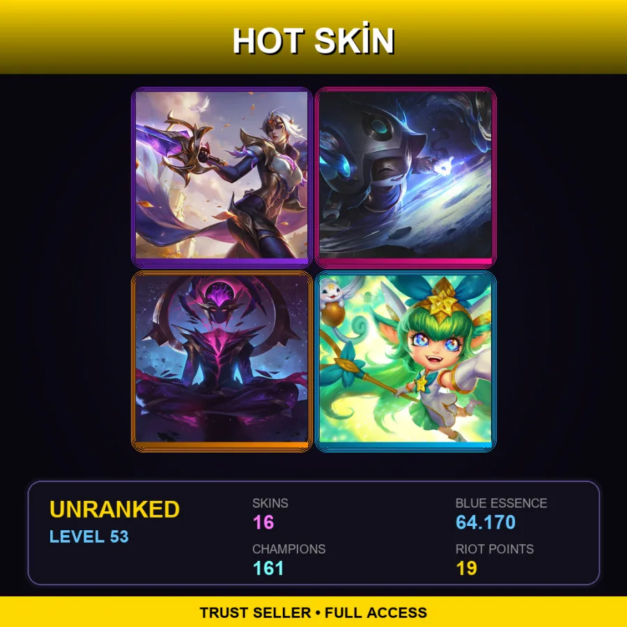 VN | Victorious Fiora | Cosmic Enchantress Lulu | Dark Star Karma | Star Guardian Lulu | 16 Skin | 161 Champ | Lv53