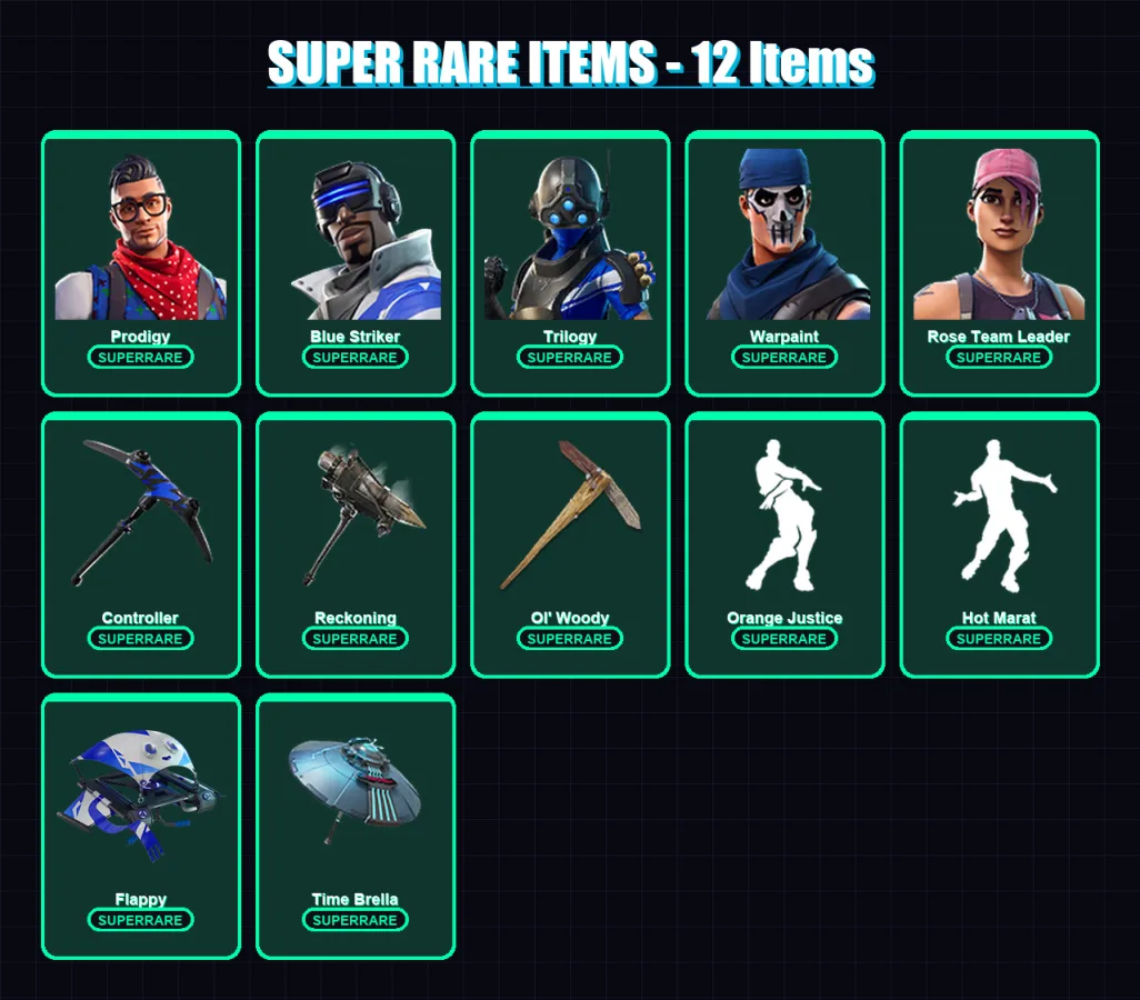 [PS4/PS5/XBOX/PC] | Prodigy | Blue Striker | Trilogy | Warpaint | Rose Team Leader | 123 skin | 135 pickaxe | 117 emote | 126 glider | Lv1615