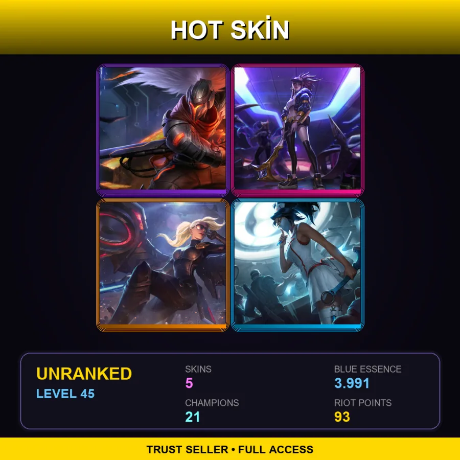 EUW | Lv45 | Unranked | 5 Skin | 21 Champ