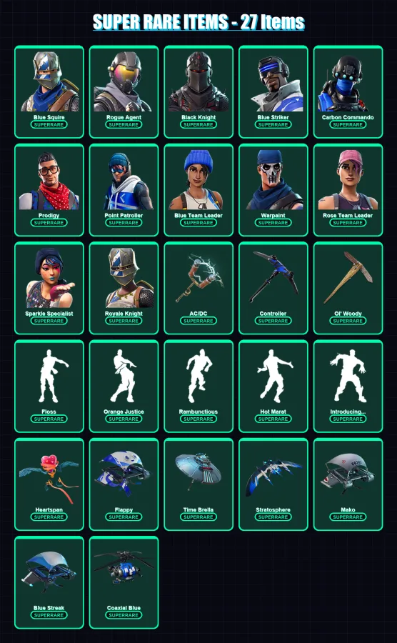 [PC/XBOX] | Blue Squire | Rogue Agent | Black Knight | Blue Striker | Carbon Commando | 108 skin | 130 pickaxe | 140 emote | 125 glider | Lv2097 — Fortnite account