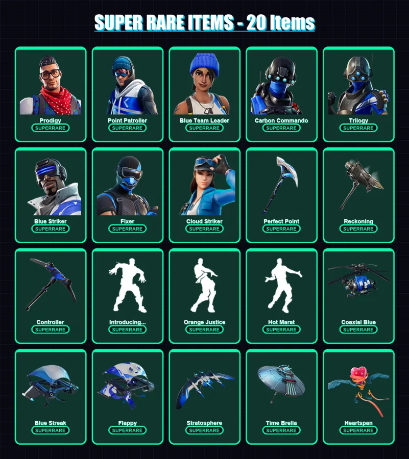 [PC/XBOX] | Prodigy | Point Patroller | Blue Team Leader | Carbon Commando | Trilogy | 110 skin | 133 pickaxe | 121 emote | 130 glider | Lv1863 — Fortnite account
