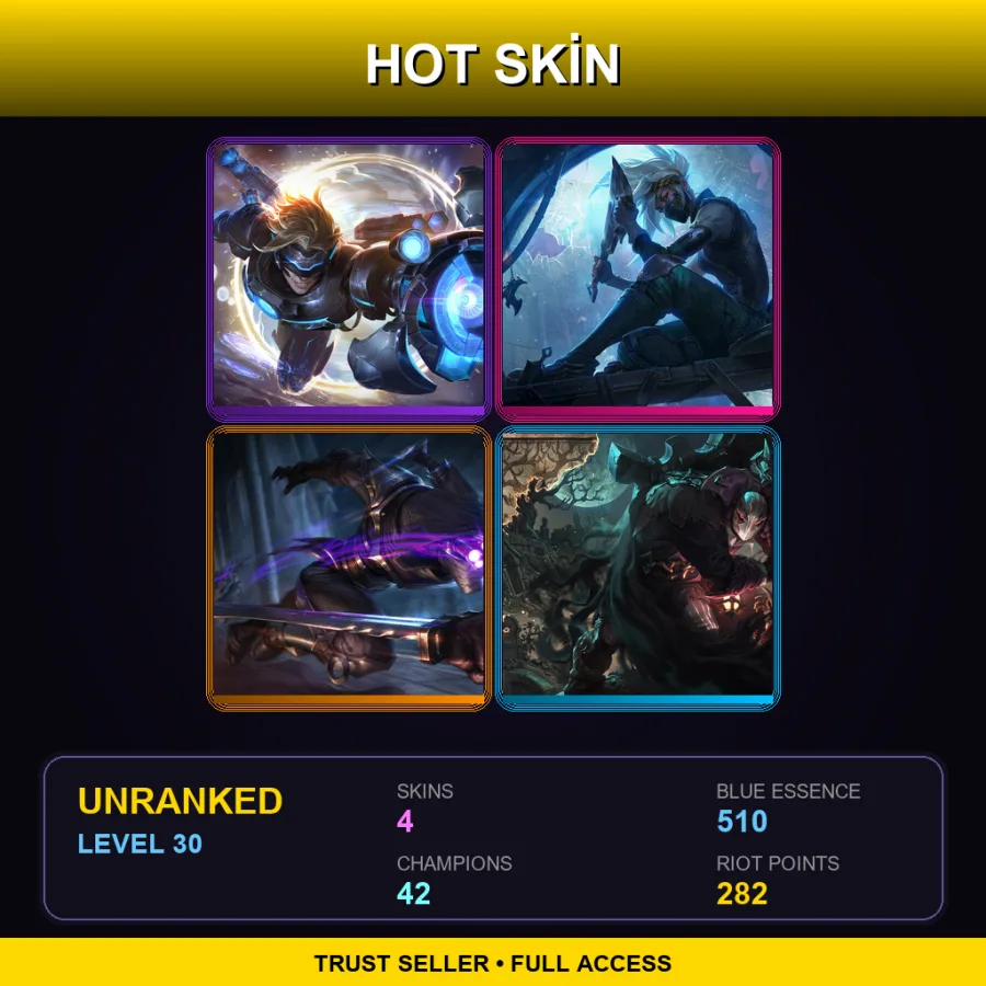 EUNE | Pulsefire Ezreal | Silverfang Akali | Assassin Master Yi | Undertaker Yorick | 4 Skin | 42 Champ | Lv30