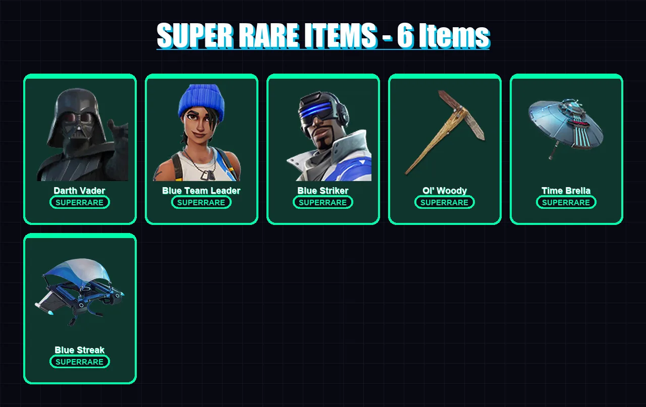 [PC] | Darth Vader | Blue Team Leader | Blue Striker | Paradigm (Reality-659) | Blackheart | 70 skin | 84 pickaxe | 64 emote | 73 glider | Lv1047