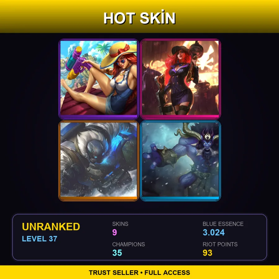 EUW | Lv37 | Unranked | 9 Skin | 35 Champ — LoL account