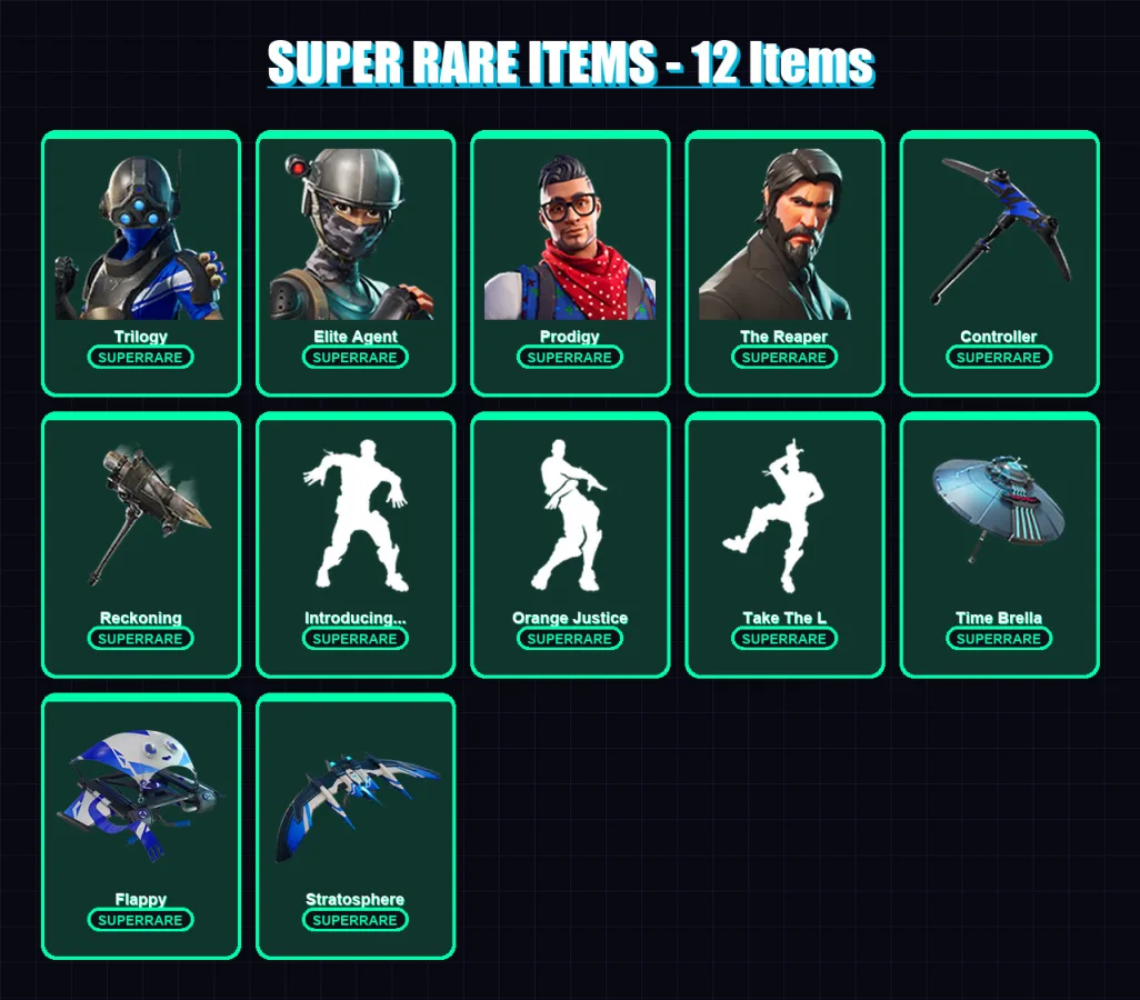 [PC/PSN] | Trilogy | Elite Agent | Prodigy | The Reaper | Blackheart | 66 skin | 49 pickaxe | 38 emote | 48 glider | Lv530