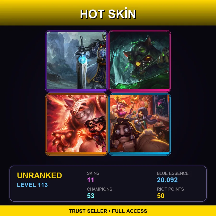 LAN | Lv113 | Unranked | 11 Skin | 53 Champ — LoL account