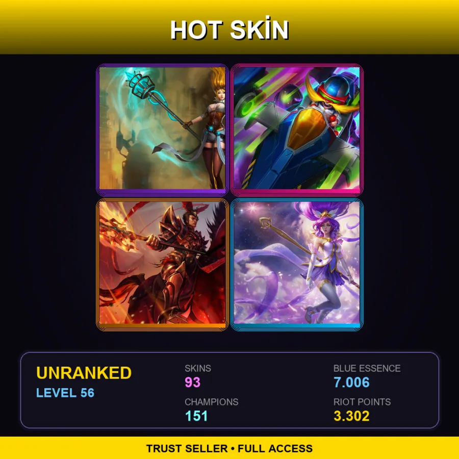 EUW | Lv56 | Unranked | 93 Skin | 151 Champ — LoL account