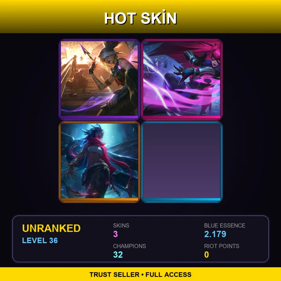 EUW | Lv36 | Unranked | 3 Skin | 32 Champ — LoL account