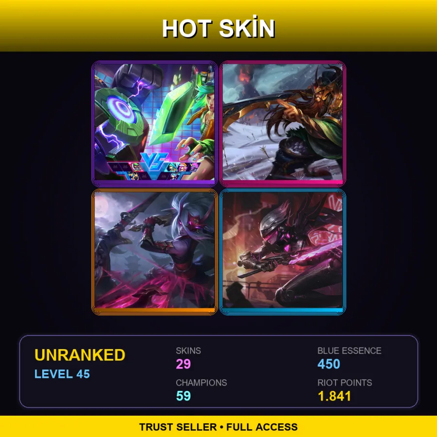 LAS | Arcade Riven | Warring Kingdoms Tryndamere | Blood Moon Katarina | PROJECT: Fiora | 29 Skin | 59 Champ | Lv45