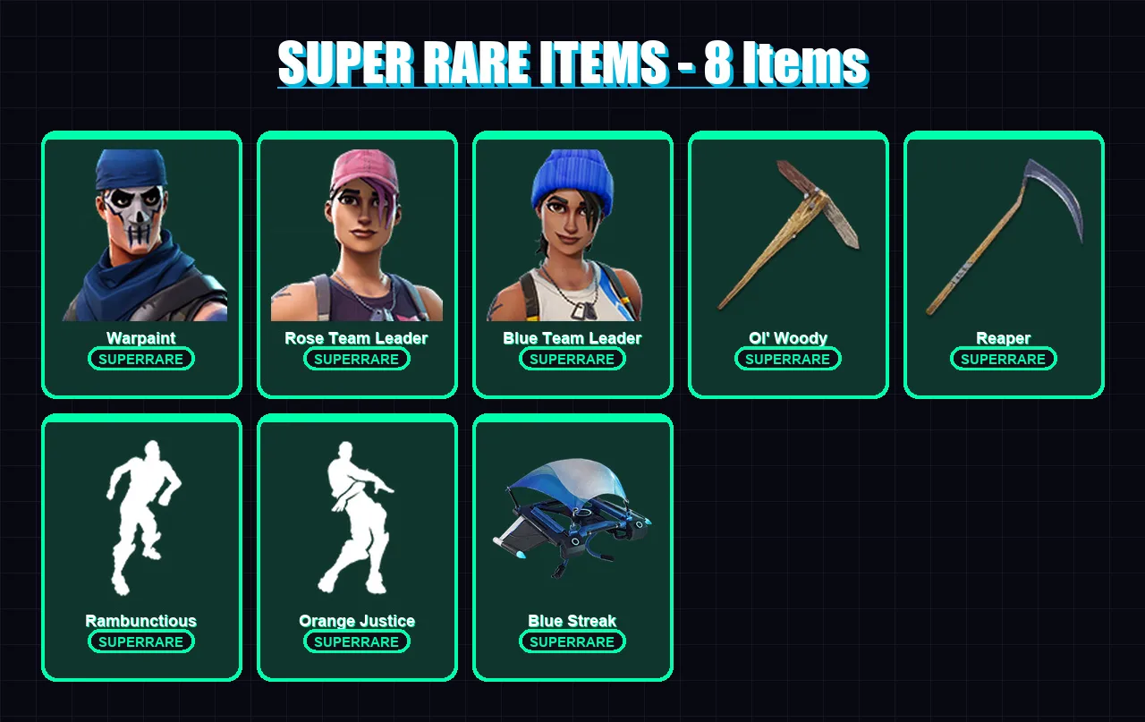 [PS4/PS5/XBOX/PC] | Warpaint | Rose Team Leader | Blue Team Leader | Ravage | Omen | 29 skin | 20 pickaxe | 25 emote | 21 glider | Lv330