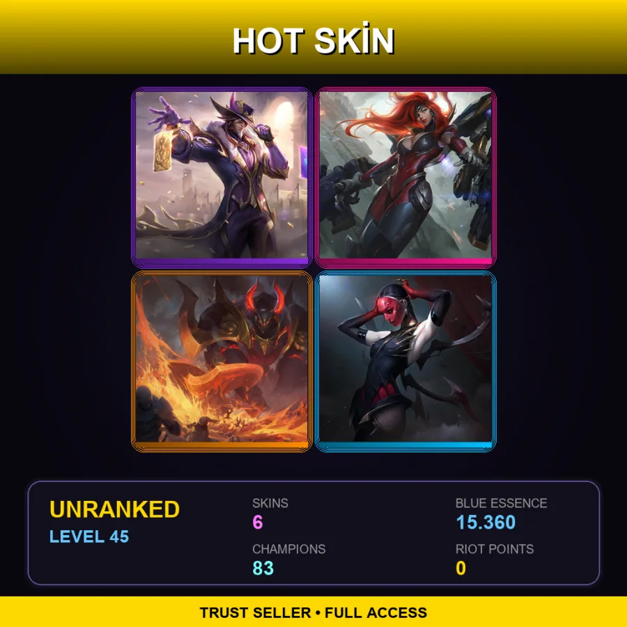 SG | Lv45 | Unranked | 6 Skin | 83 Champ — LoL account