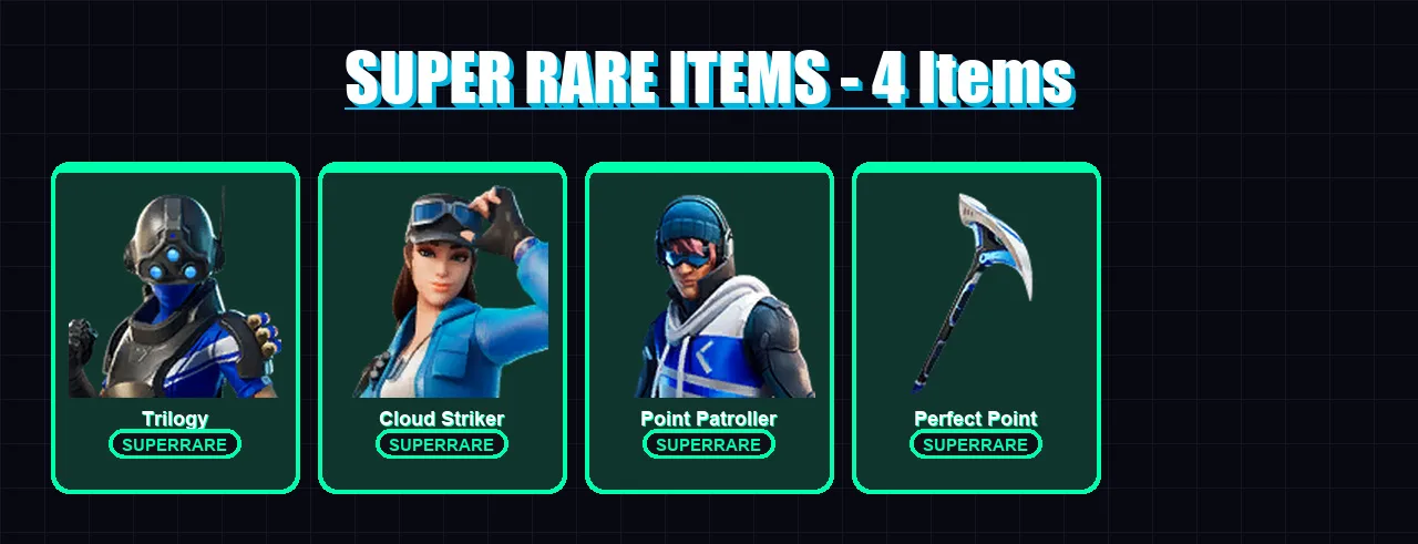 [PS4/PS5/XBOX/PC] | Trilogy | Cloud Striker | Point Patroller | Lt. Evergreen | Wooly Warrior | 7 skin | 15 pickaxe | 16 emote | 21 glider | Lv349