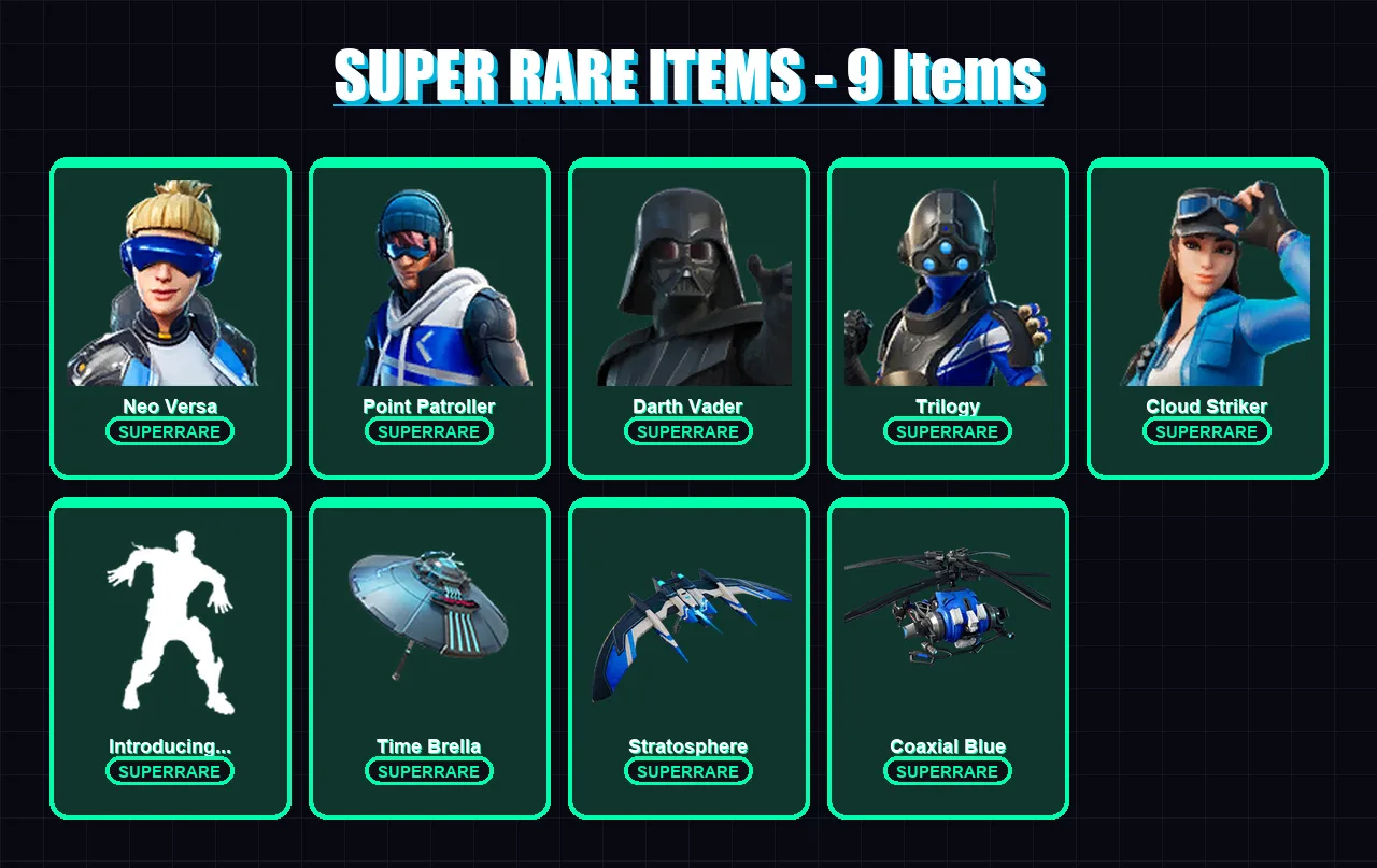 [PC/XBOX] | Neo Versa | Point Patroller | Darth Vader | Trilogy | Cloud Striker | 147 skin | 210 pickaxe | 171 emote | 158 glider | Lv3186