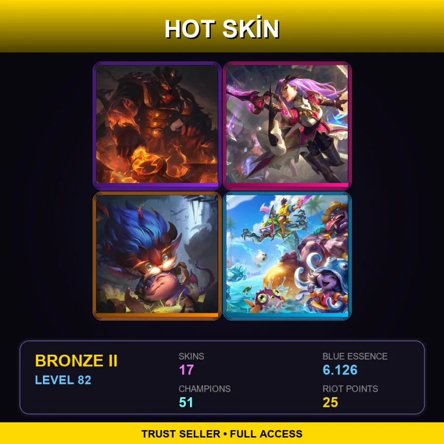 LAN | Lv82 | Bronze II | 17 Skin | 51 Champ — LoL account