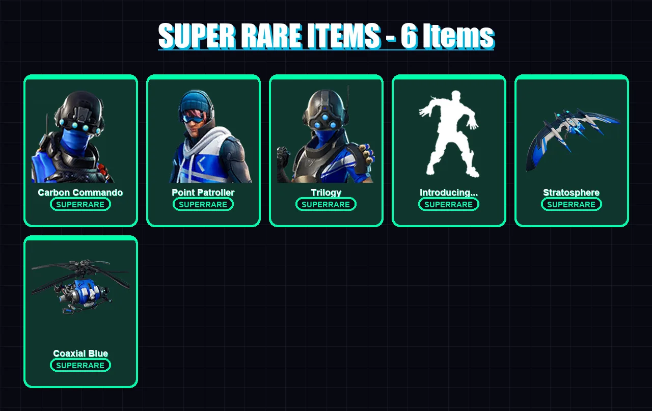 [PS4/PS5/XBOX/PC] | Carbon Commando | Point Patroller | Trilogy | Fusion | Zero | 54 skin | 101 pickaxe | 77 emote | 78 glider | Lv1761