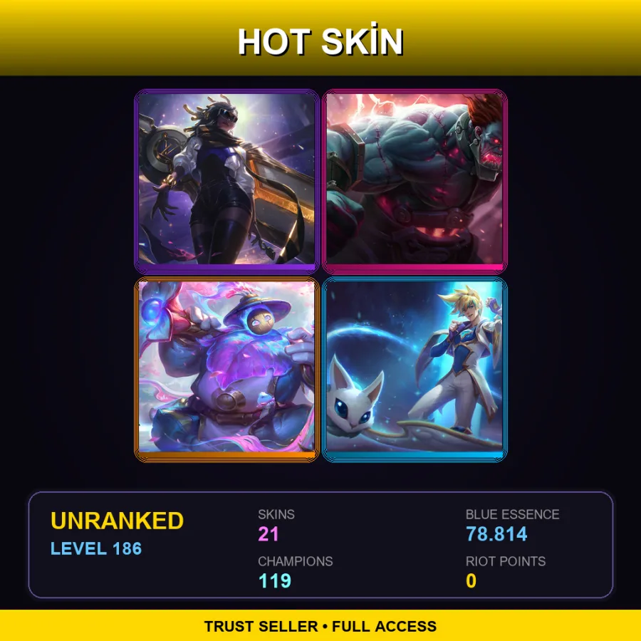 EUNE | Lv186 | Unranked | 21 Skin | 119 Champ — LoL account