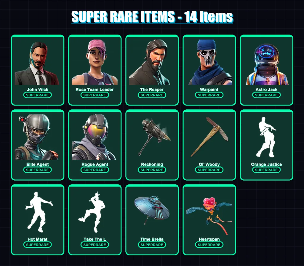[PC/PSN] | John Wick | Rose Team Leader | The Reaper | Warpaint | Astro Jack | 120 skin | 103 pickaxe | 124 emote | 106 glider | Lv1083