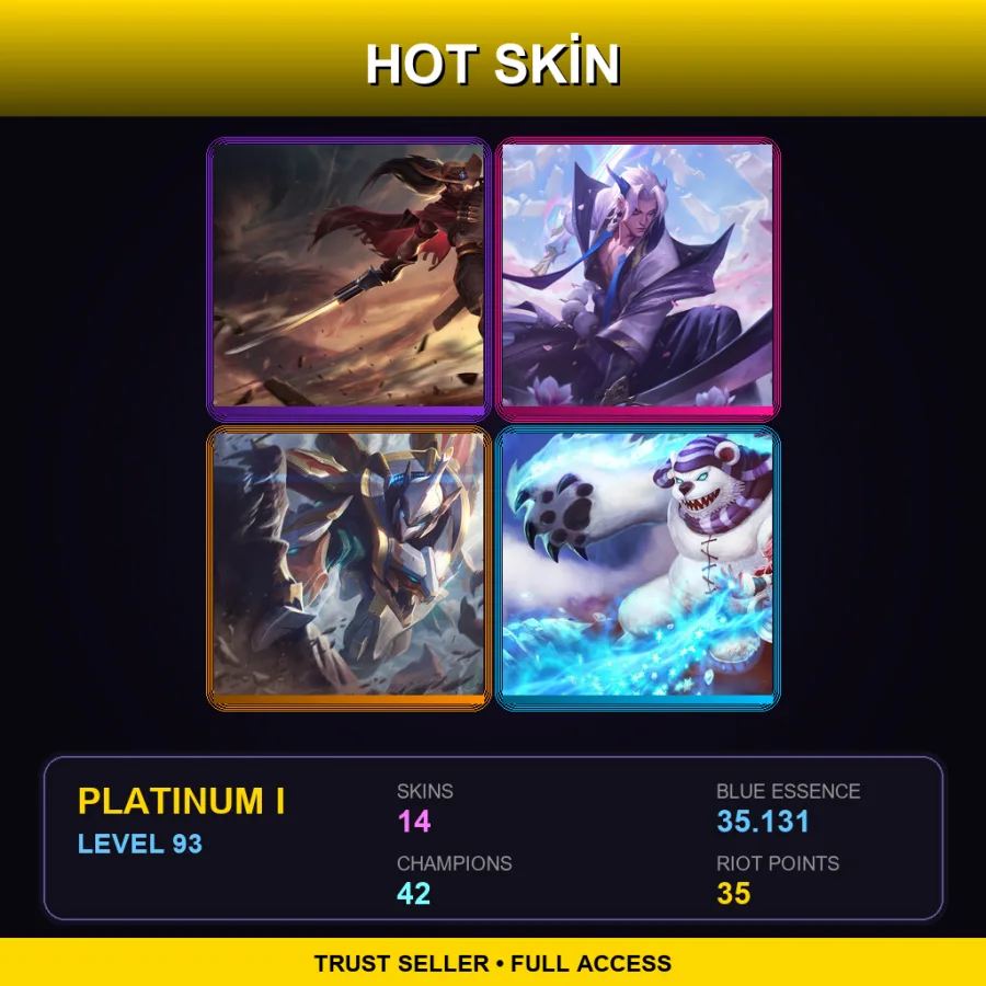 EUNE | Lv93 | Platinum I | 14 Skin | 42 Champ — LoL account