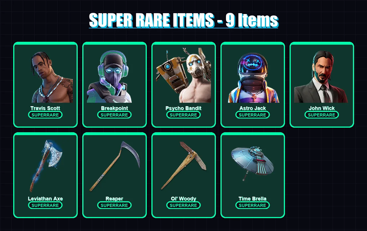 [PC/PSN] | Travis Scott | Breakpoint | Psycho Bandit | Astro Jack | John Wick | 230 skin | 191 pickaxe | 149 emote | 134 glider | Lv2035