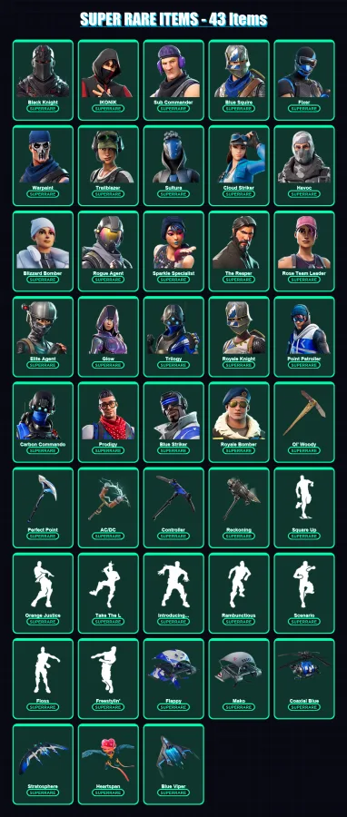 [PC/PSN] | Black Knight | IKONIK | Sub Commander | Blue Squire | Fixer | 124 skin | 117 pickaxe | 118 emote | 101 glider | Lv1656