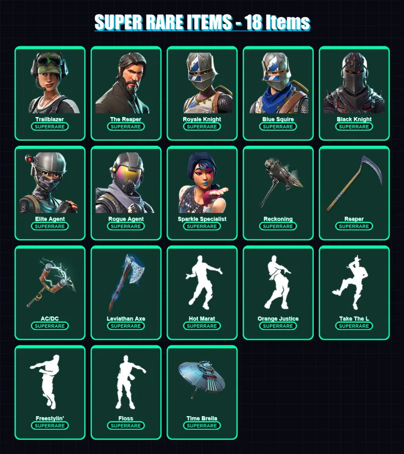 [PC/PSN] | Trailblazer | The Reaper | Royale Knight | Blue Squire | Black Knight | 172 skin | 111 pickaxe | 105 emote | 101 glider | Lv2016