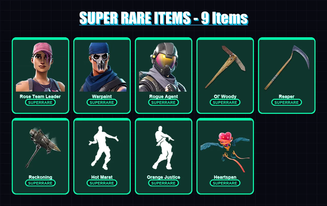 [PC/XBOX/PSN] | Rose Team Leader | Warpaint | Rogue Agent | The Ice King | A.I.M. | 58 skin | 37 pickaxe | 72 emote | 45 glider | Lv870