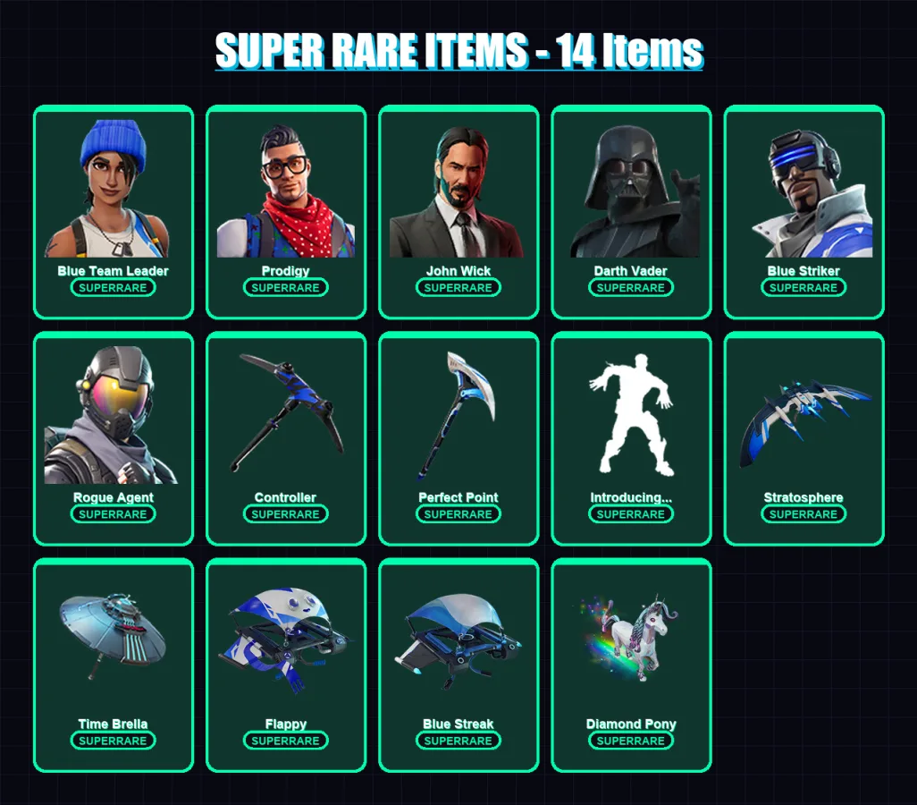 [PC/XBOX] | Blue Team Leader | Prodigy | John Wick | Darth Vader | Blue Striker | 97 skin | 120 pickaxe | 105 emote | 99 glider | Lv1564