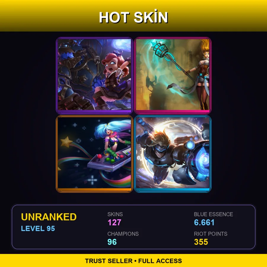 NA | Lv95 | Unranked | 127 Skin | 96 Champ