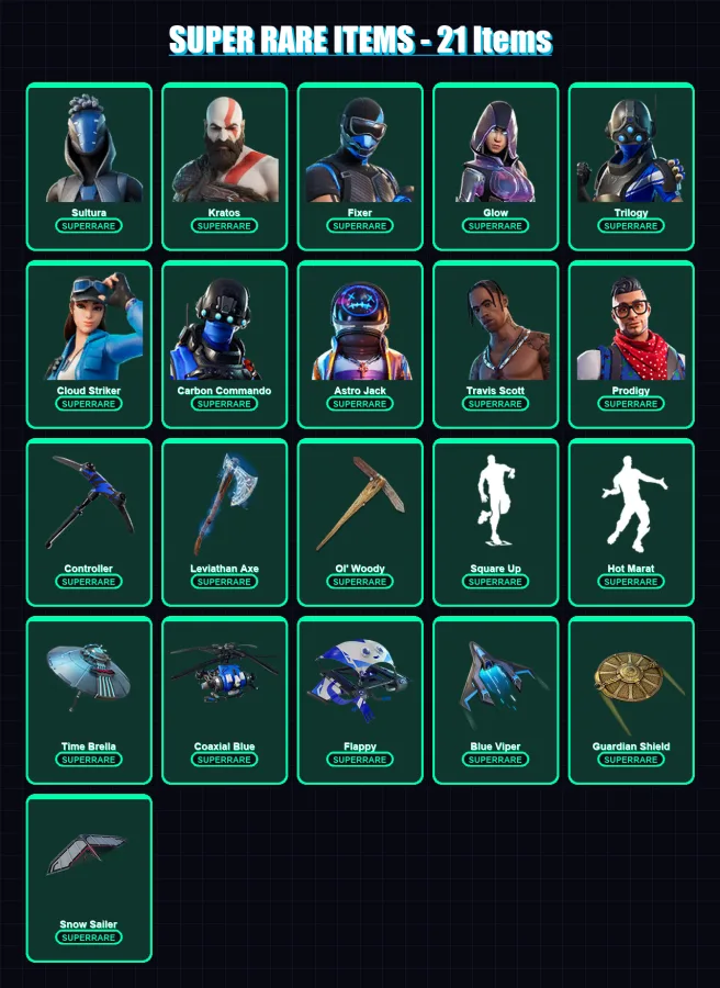[PS4/PS5/PC] | Sultura | Kratos | Fixer | Glow | Trilogy | 98 skin | 116 pickaxe | 147 emote | 108 glider | Lv1708
