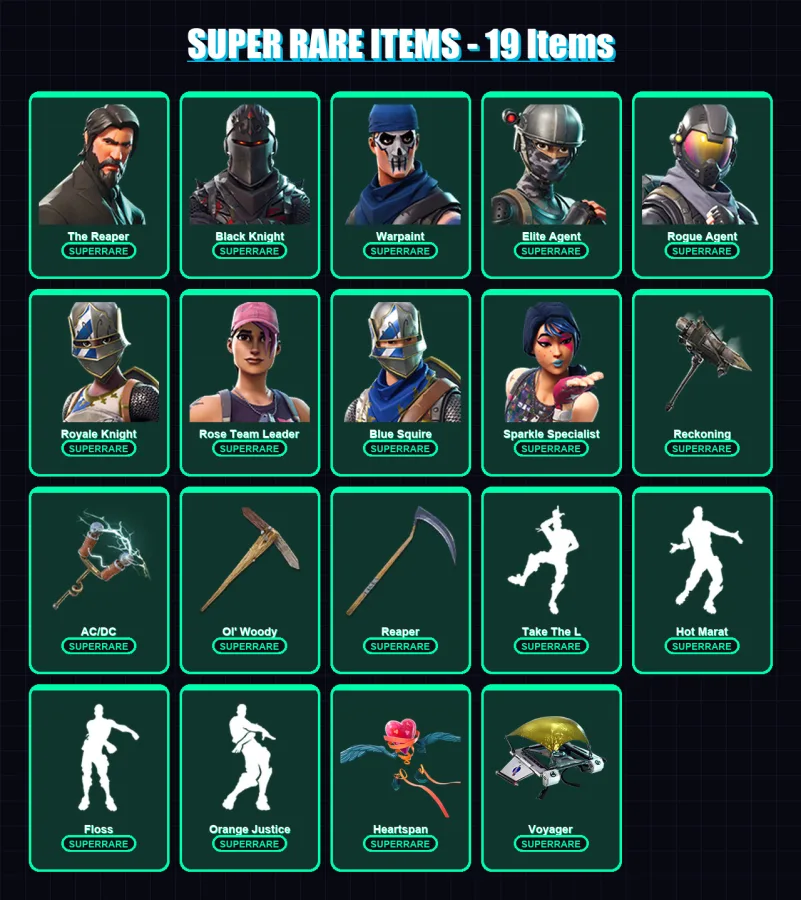 [PC/PSN] | The Reaper | Black Knight | Warpaint | Elite Agent | Rogue Agent | 101 skin | 61 pickaxe | 102 emote | 72 glider | Lv779 — Fortnite account
