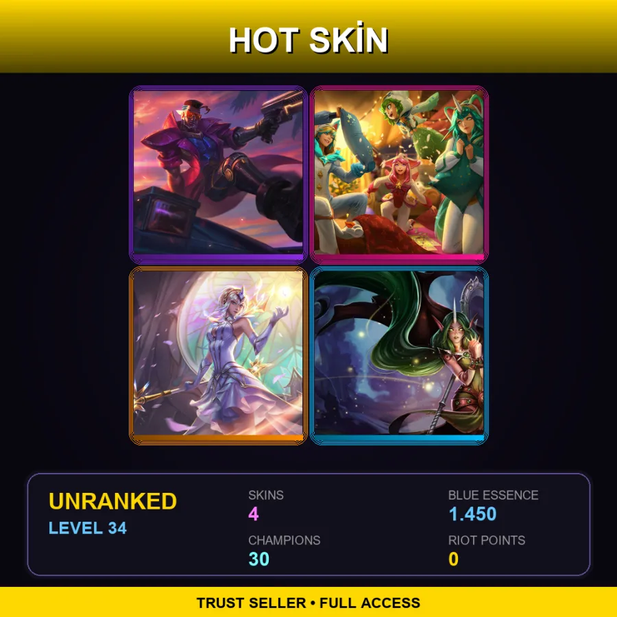 EUW | Lv34 | Unranked | 4 Skin | 30 Champ